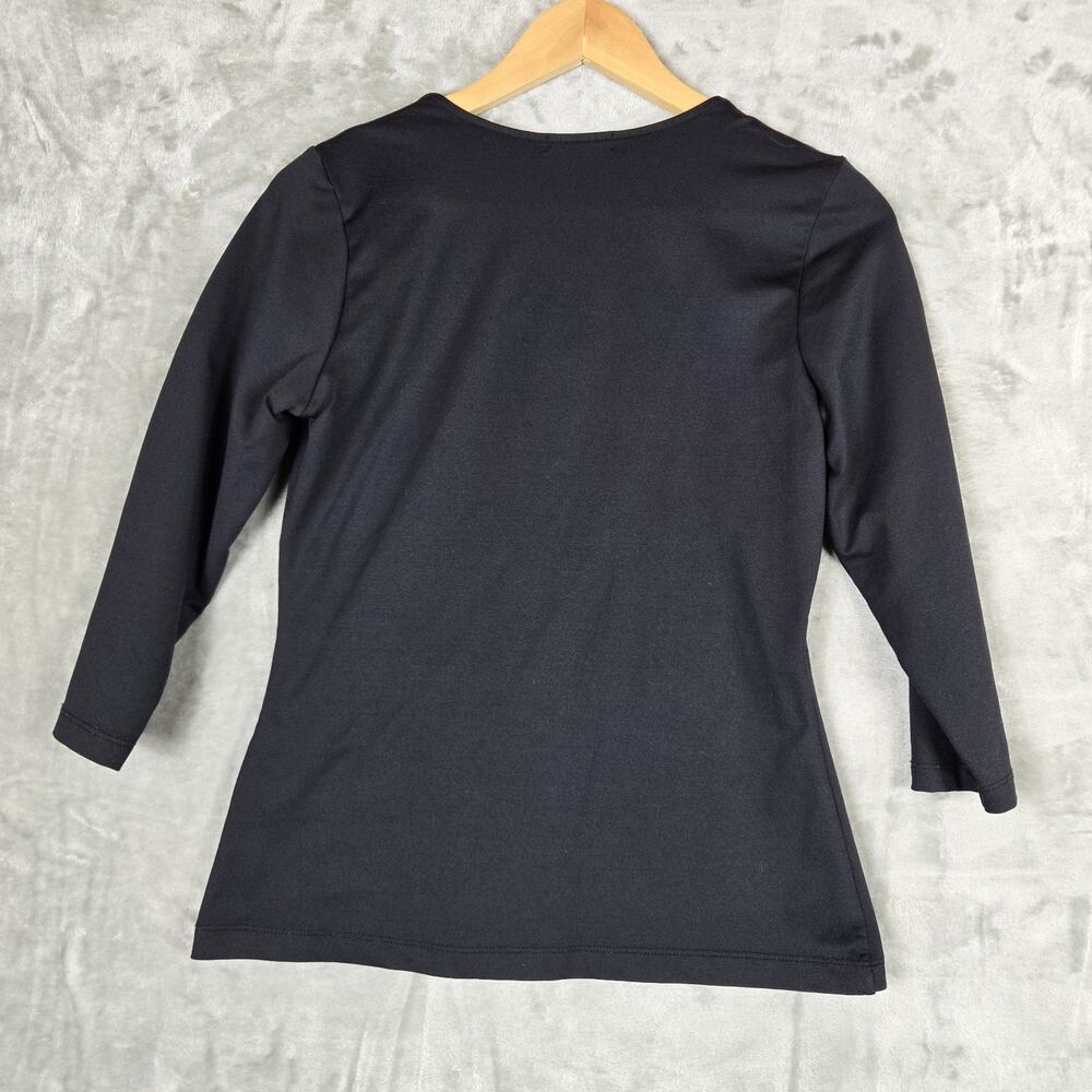 Judy P Black V-Neck 3/4 Sleeve Top Microfiber Lycra Layering Basics Size M - Picture 3 of 8